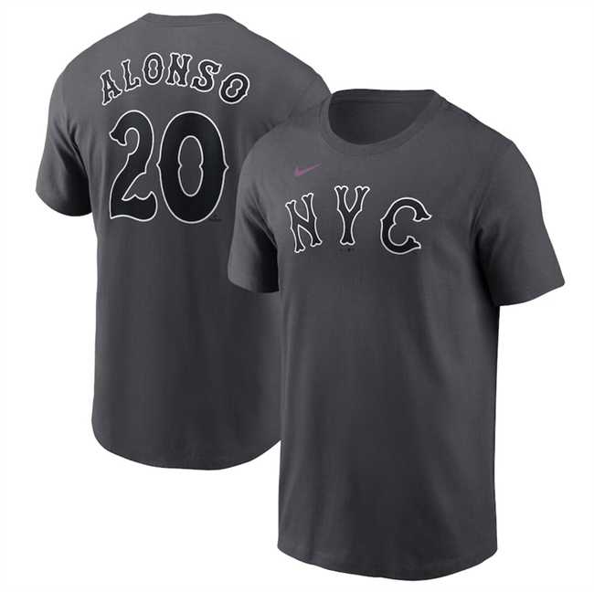 Men's New York Mets #20 Pete Alonso Graphite 2024 City Connect Fuse Name & Number T-Shirt,We sell and wholesale Men's New York Mets #20 Pete Alonso Graphite 2024 City Connect Fuse Name & Number T-Shirt on line form chian!